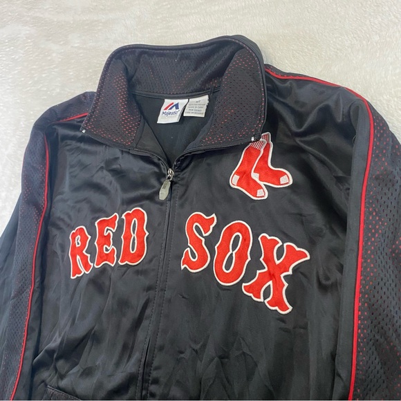 Majestic Boston Red Sox Full Zip Jacket Black Red Mesh Embroidered Men Med Tall - Picture 2 of 9